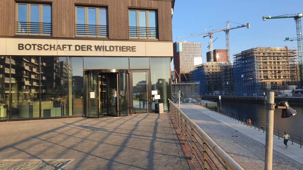 Eingang der Botschaft der Wildtiere in Hamburg (© Cornelia Hebrank, 2025)