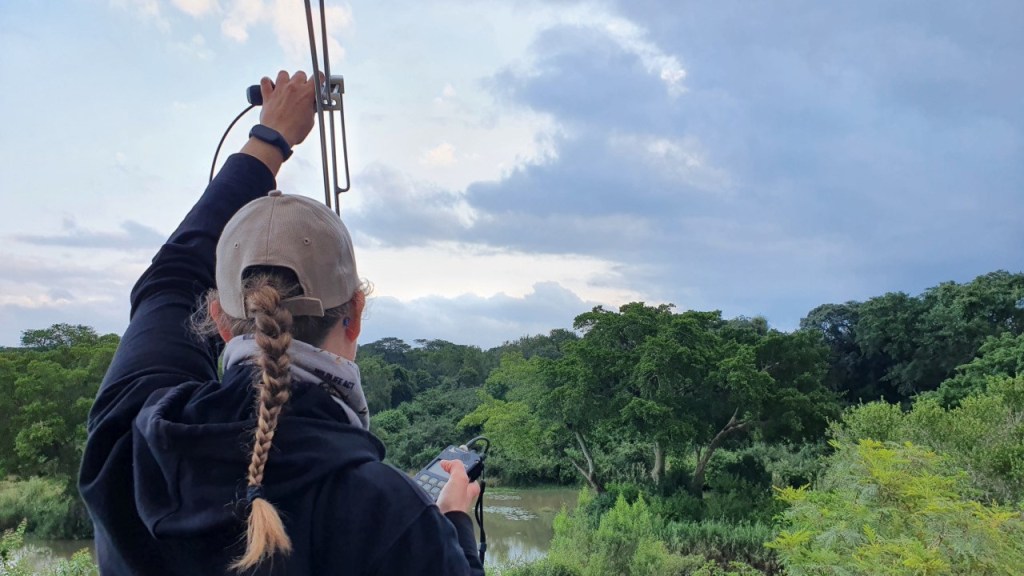 Cornelia beim Scannen mit dem Telemetrie-Equipment (© Sebastian Sperling, 2024)